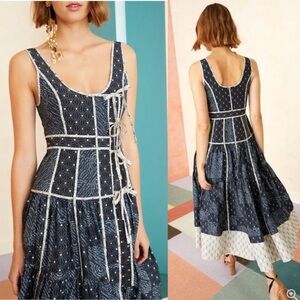 Ulla Johnson Navy and Cream Patterned Midi Dress